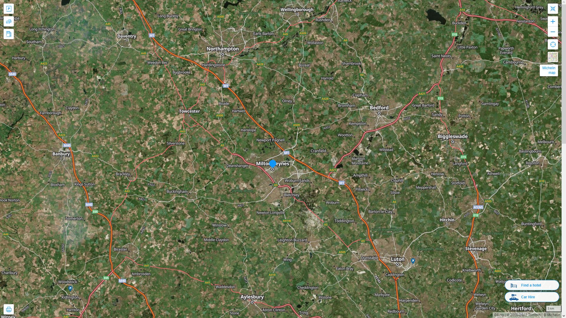 Milton Keynes Highway and Road Map with Satellite View